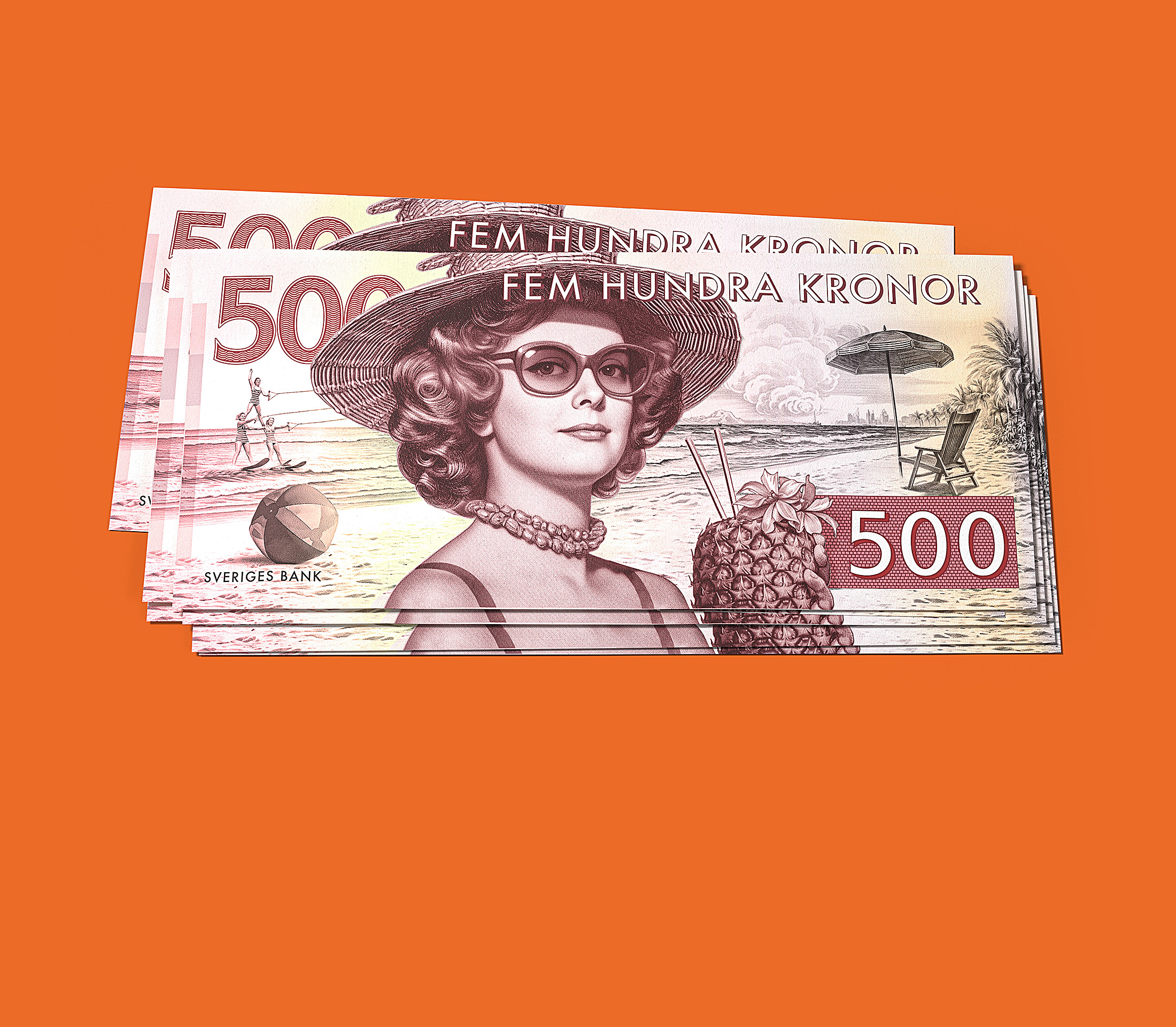 A banknote of 500 swedish kronor, with a summer theme, 500 kronors sedel med sommarmotiv till Swedbank