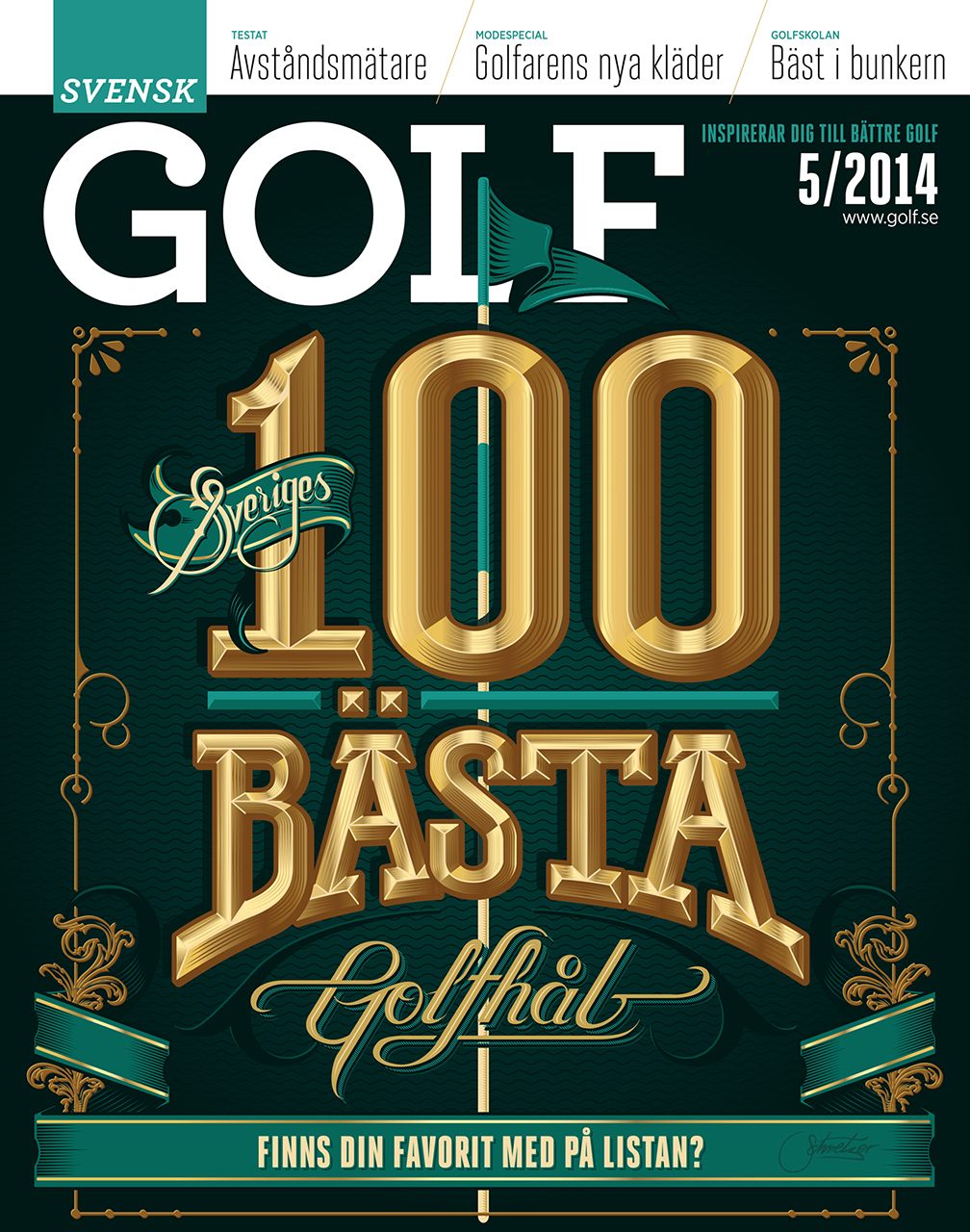 magazine cover design for Svensk Golf Schmetzer typografiskt omslag hand ritade bokstäver