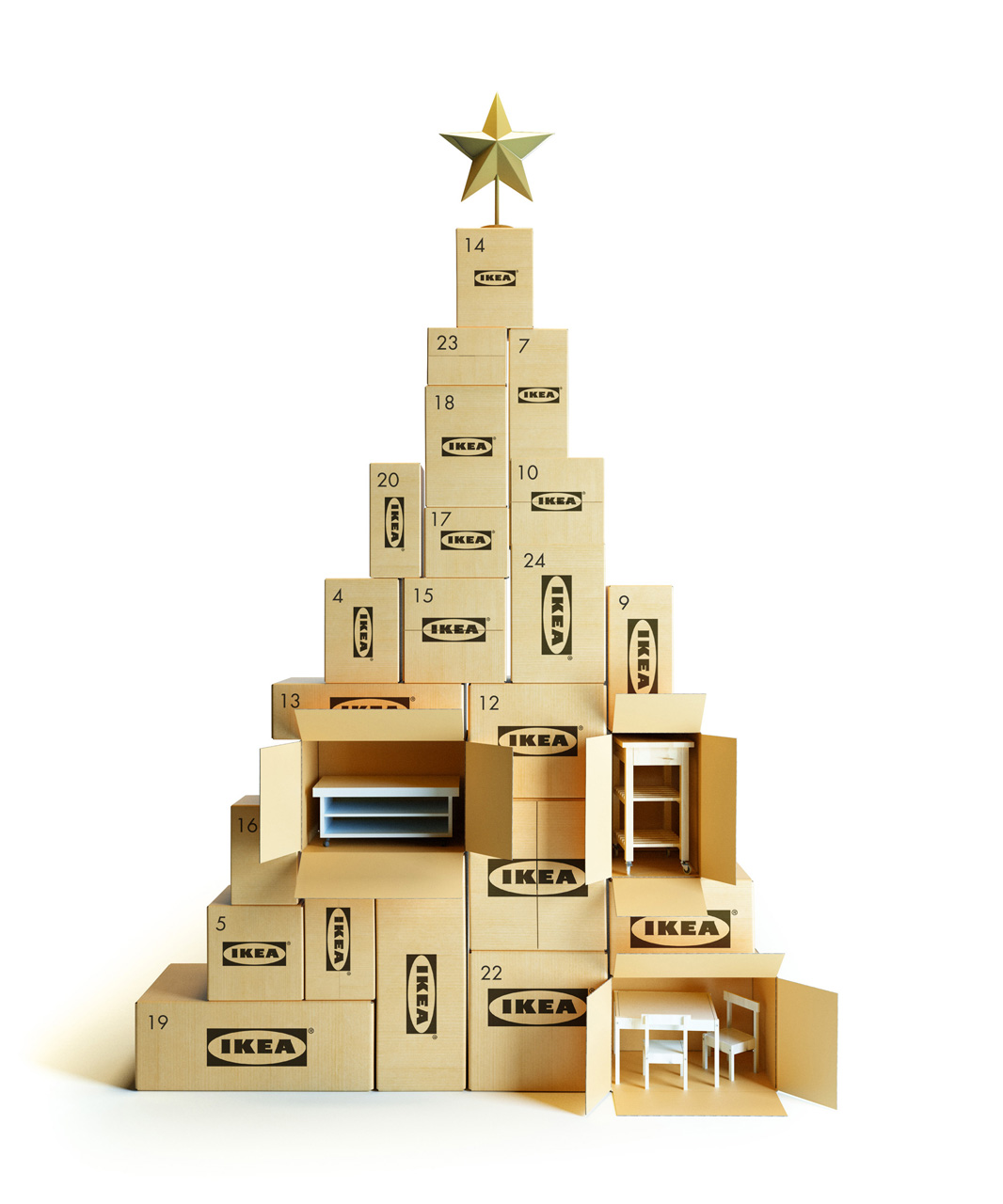 The ikea Christmas calendar of corrugated cartons boxes well pap möbler kartonger jul stjärna gran kalender 
