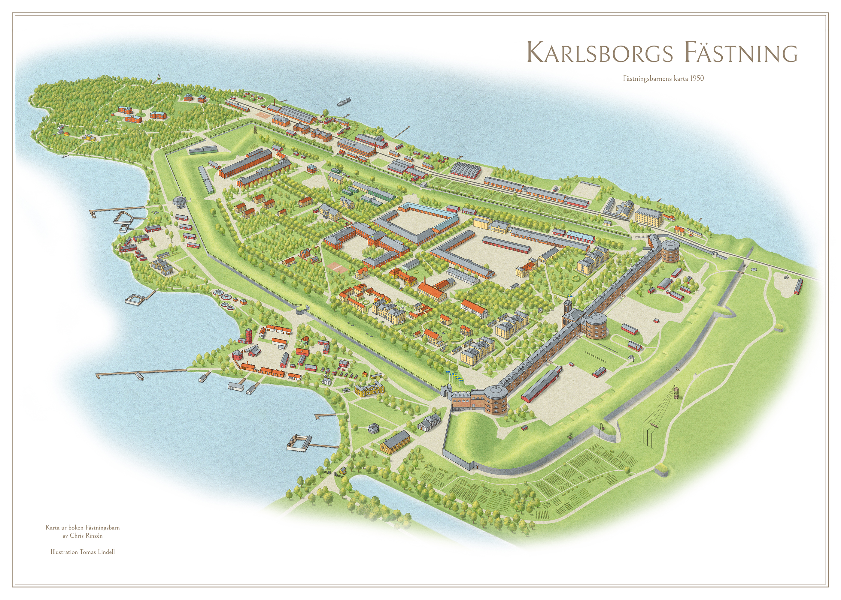Karta över Karlsborgs Fästning för boken Fästningsbarn.