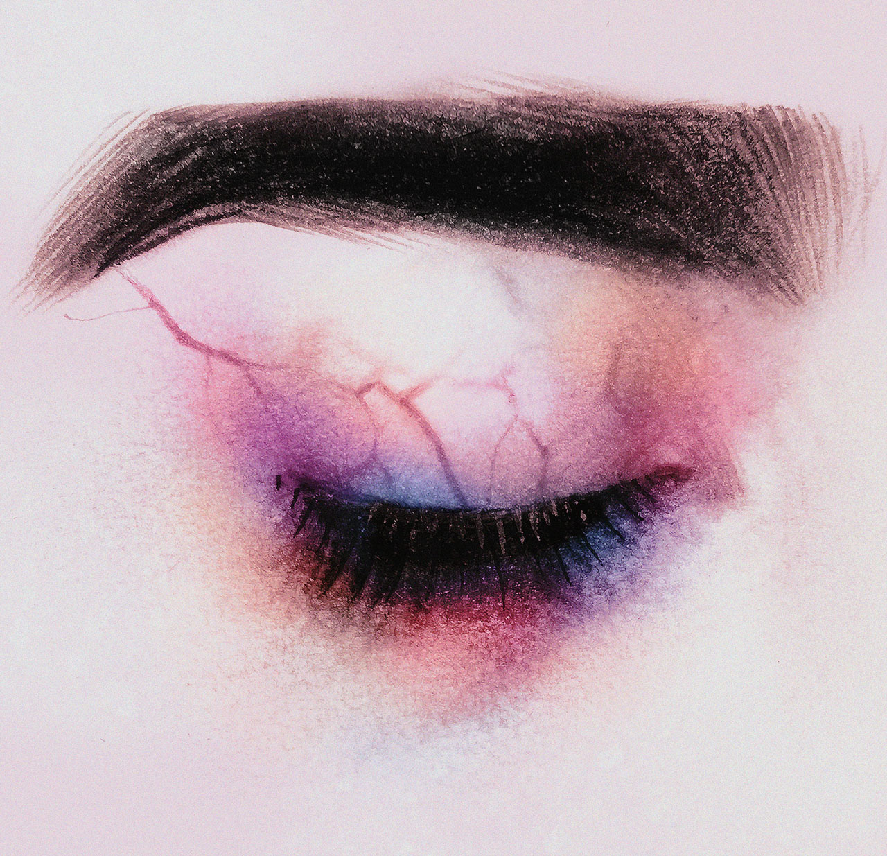 Drawing of closed eye with veins Illustration av stängt öga med ådror på