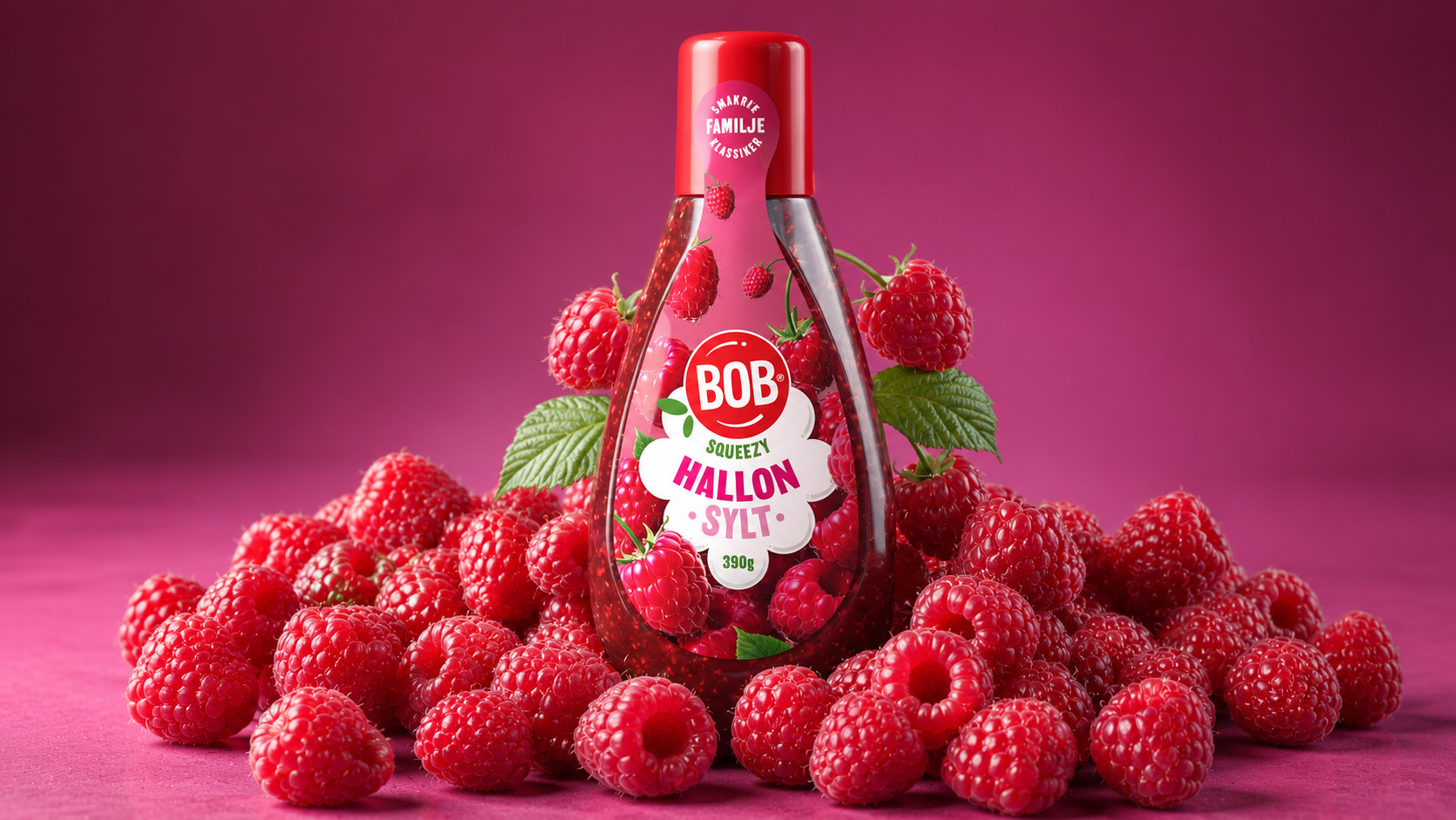 BOB jam in squizy bottle of hallonsylt