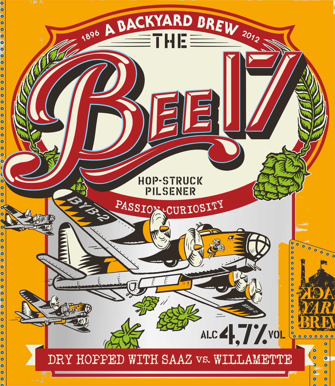 Illustration for a beer label with a B 17 bomber