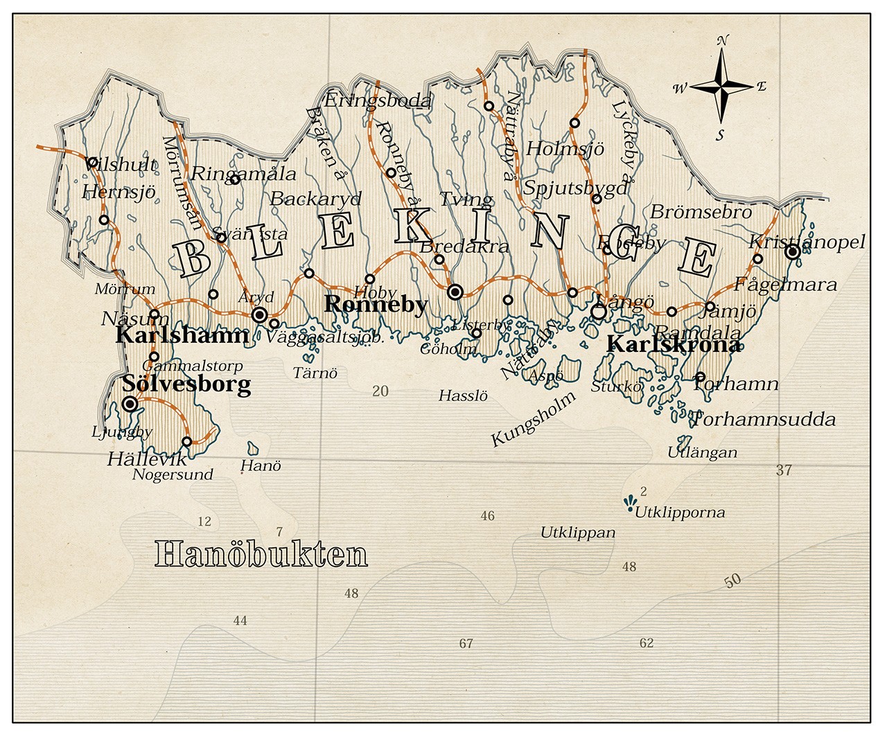map of blekinge soth of sweden, karta blekinge 