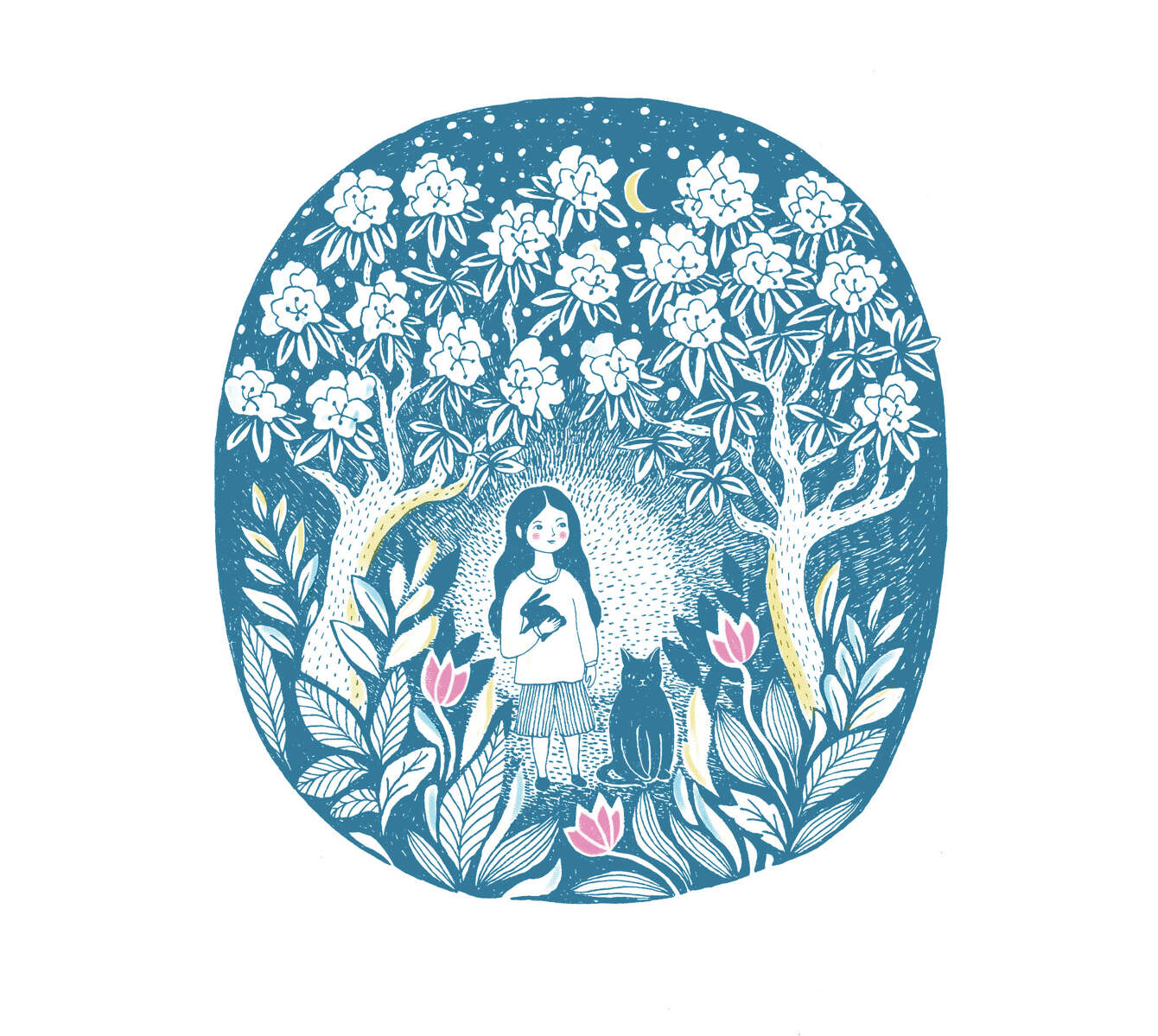 Girl with a cat flicka med katt flowers blommor