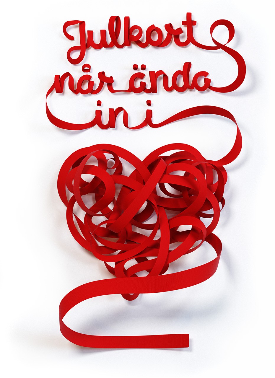 Posten Christmas card campaign satin ribbon bows and headlines form as a heart julkort sidenband hjärta